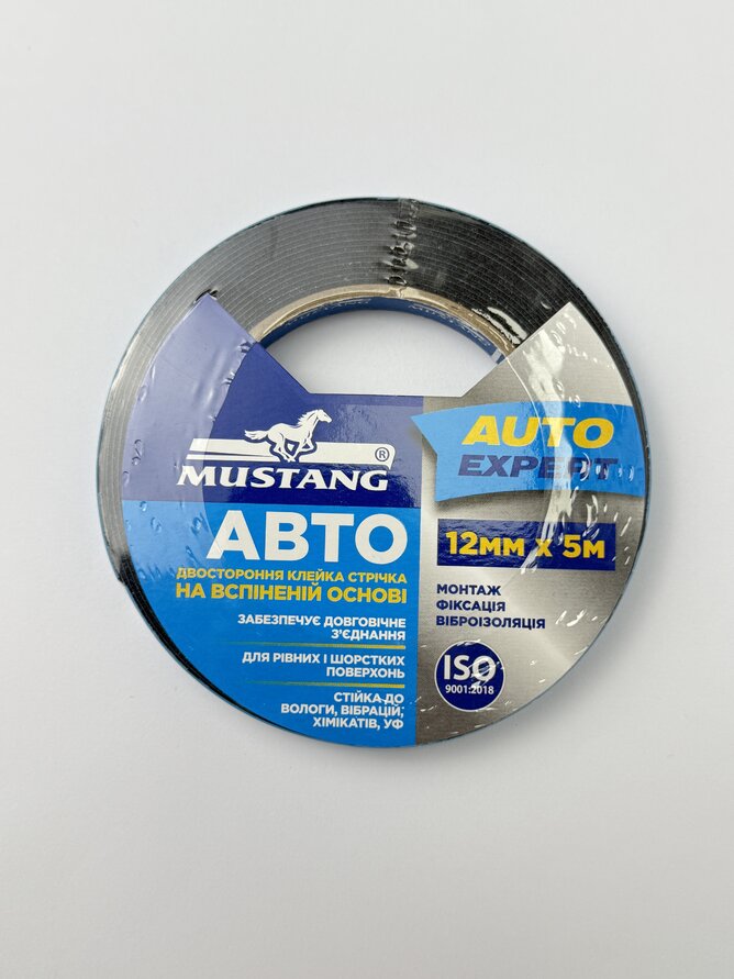 Стрічка клейка двостор. на вспіненій осн. AUTO MUSTANG 12мм*5м