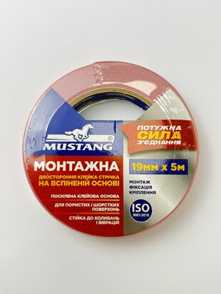 Стрічка клейка двостор. на вспіненій осн. МОНТАЖНА MUSTANG 19мм*5м
