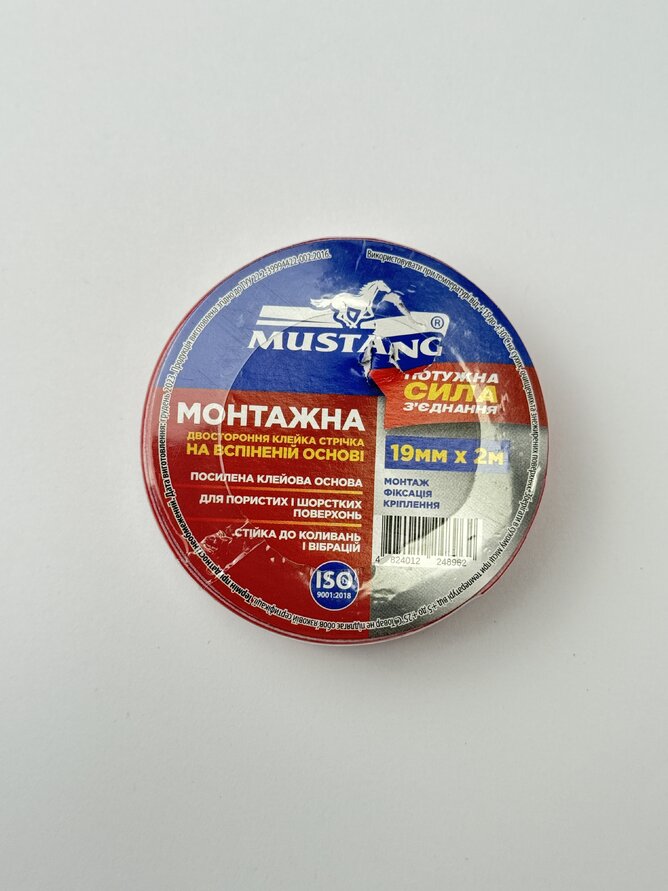 Стрічка клейка двостор. на вспіненій осн. МОНТАЖНА MUSTANG 19мм*2м