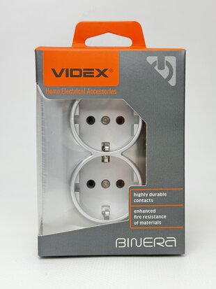 Розетка подвійна із заземленням срібний шовк BINERA VF-BNSK2G-SS VIDEX