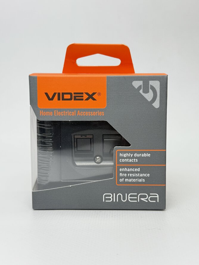 Розетка CAT6 одинарна комп'ютерна чорний графіт BINERA VF-BNSK1PC6-BG VIDEX