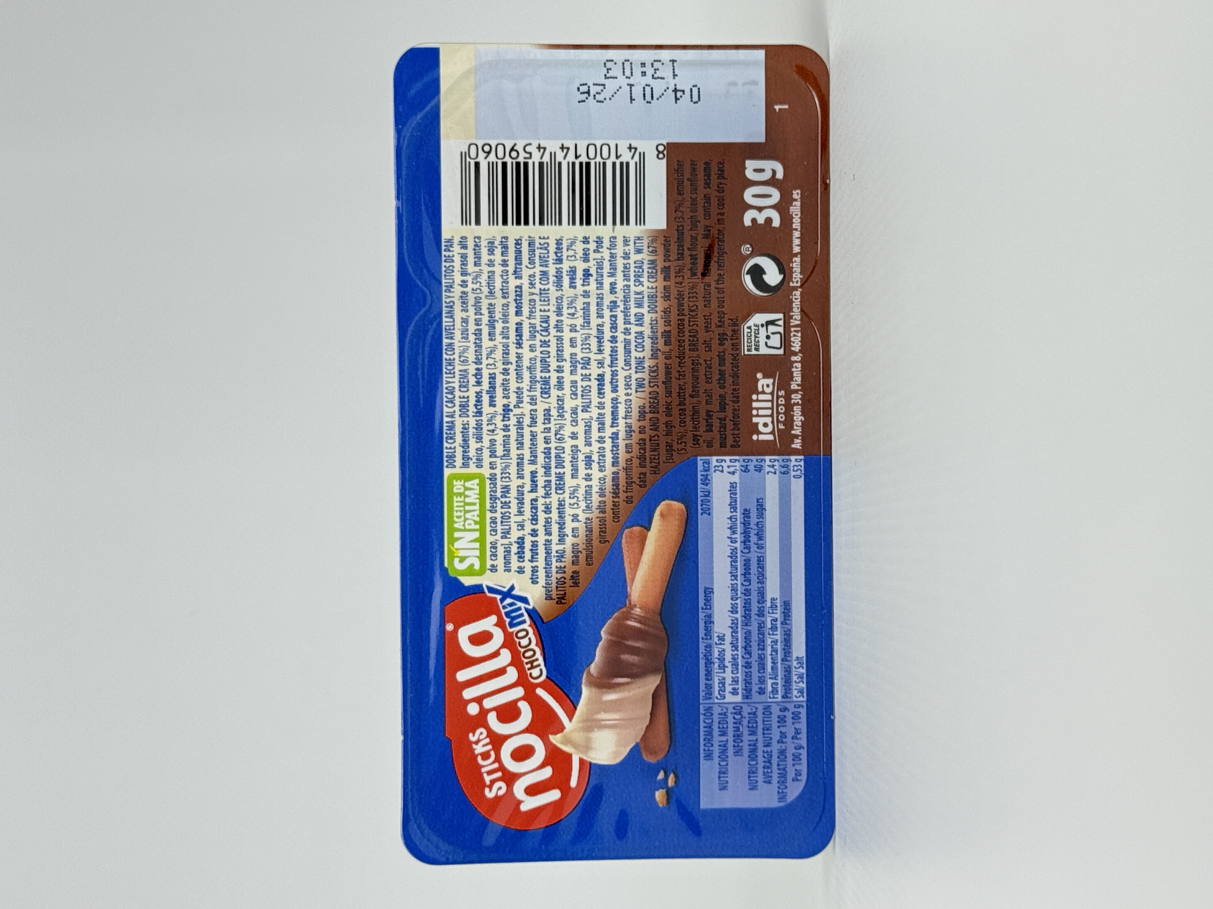 Шок. паста Nocilla з паличками (молоч. шокол.). 30 г