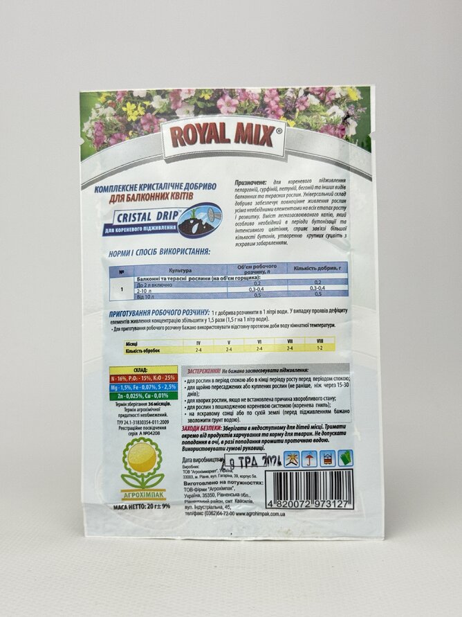 Кристал. добриво ROYAL MIX drip Балконні 20г