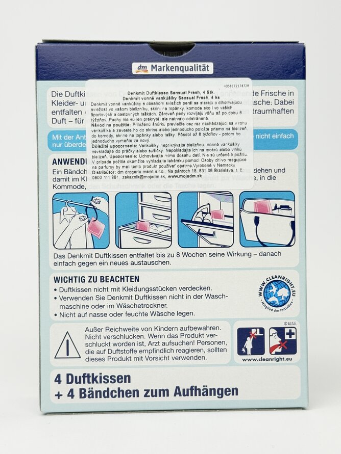Denk Mit Duftkissen mit Frische-Perlen Ароматизатор одягу та взуття у шафі 4St