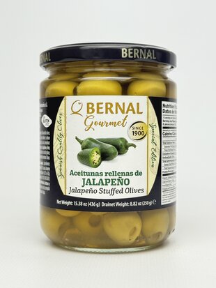 Оливки Bernal фаршировані халапеньо ж/б 436 г