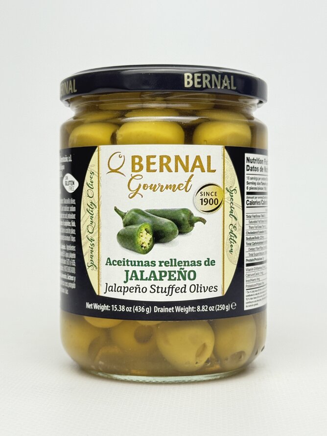 Оливки Bernal фаршировані халапеньо ж/б 436 г