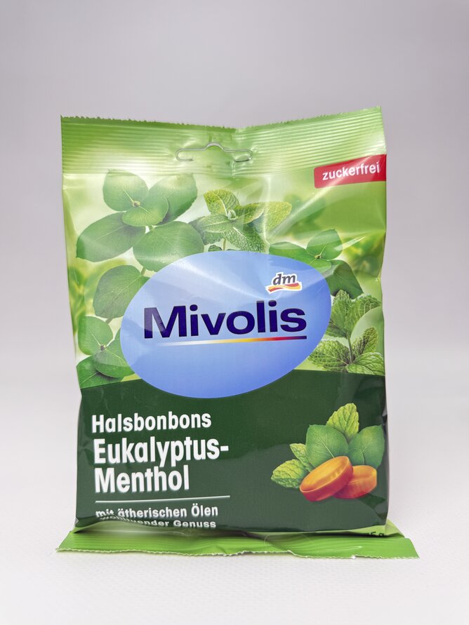 Mivolis - Льодяники Евкаліпт-Ментол без цукру Halsbonbons Eukalyptus-Mentol zukerfrei 75g