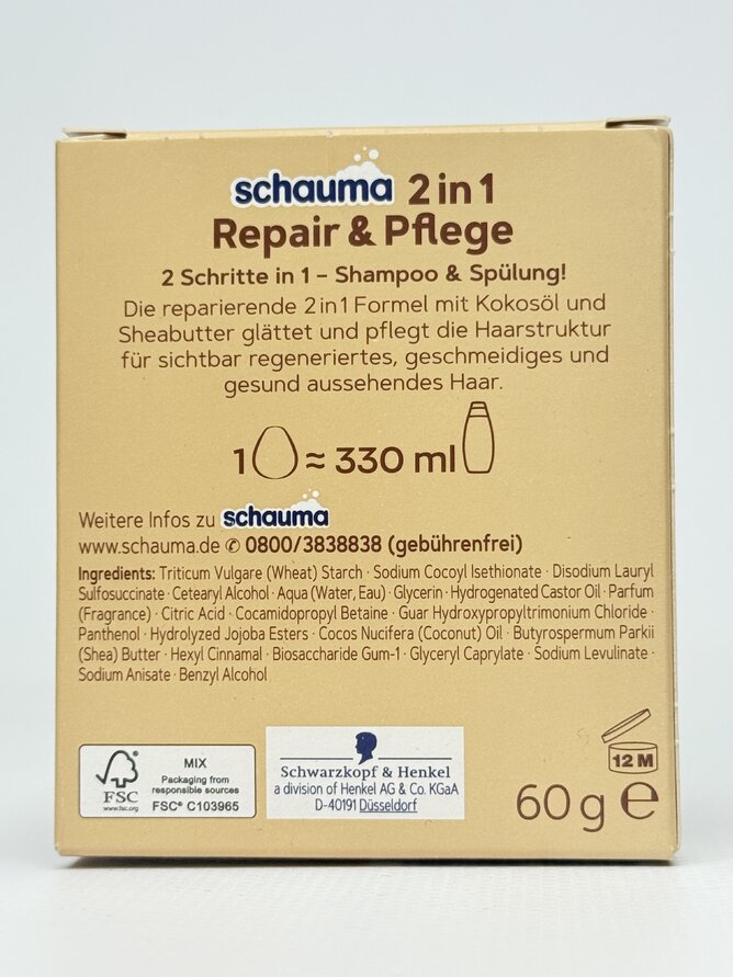 Schauma - Твердий шампунь душу 2in1 Repair & Pflage 60g