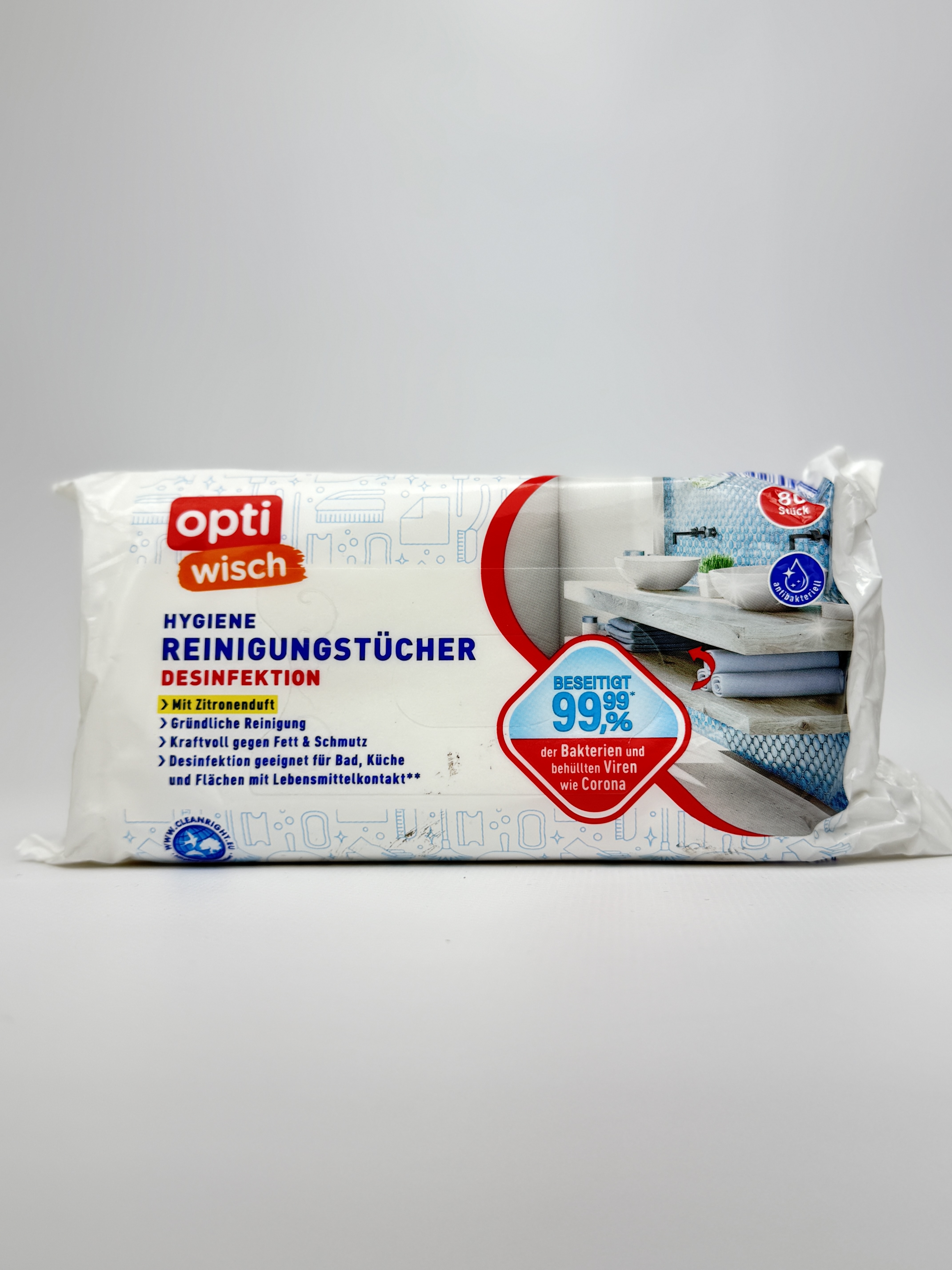 OptiWisсh - Серветки вологі для прибирання Allzweck Tucher Zitronen 99% (білі) 80st