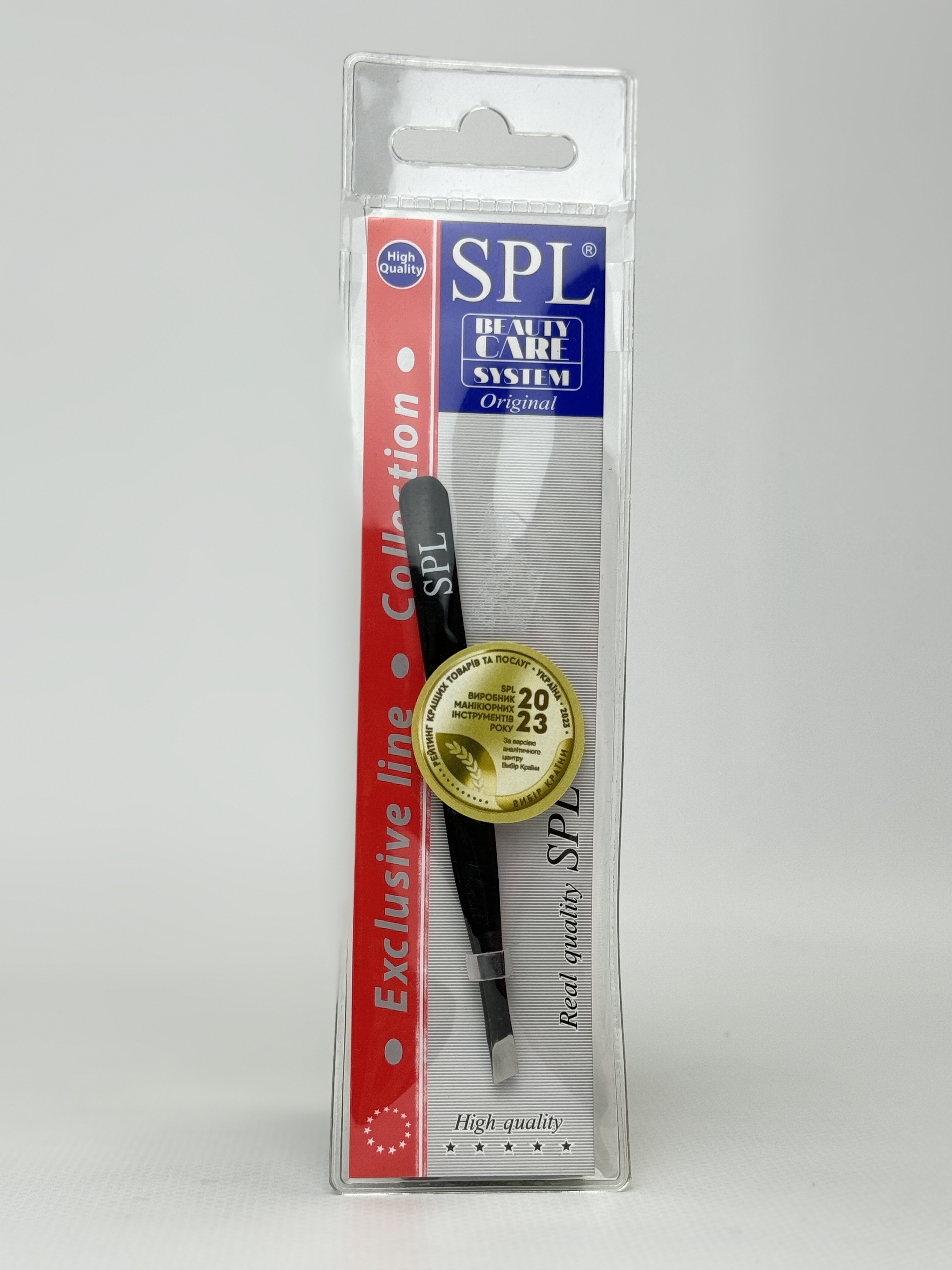 SPL пінцет чорний каучук зкошений 9060