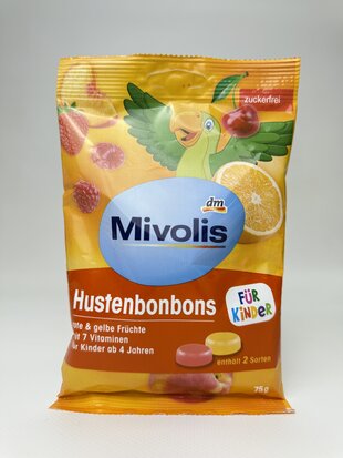 Mivolis - Льодяники фруктові для Дітей Halsbonbons Rote und Gelbe Fruchte fur Kinder 75g