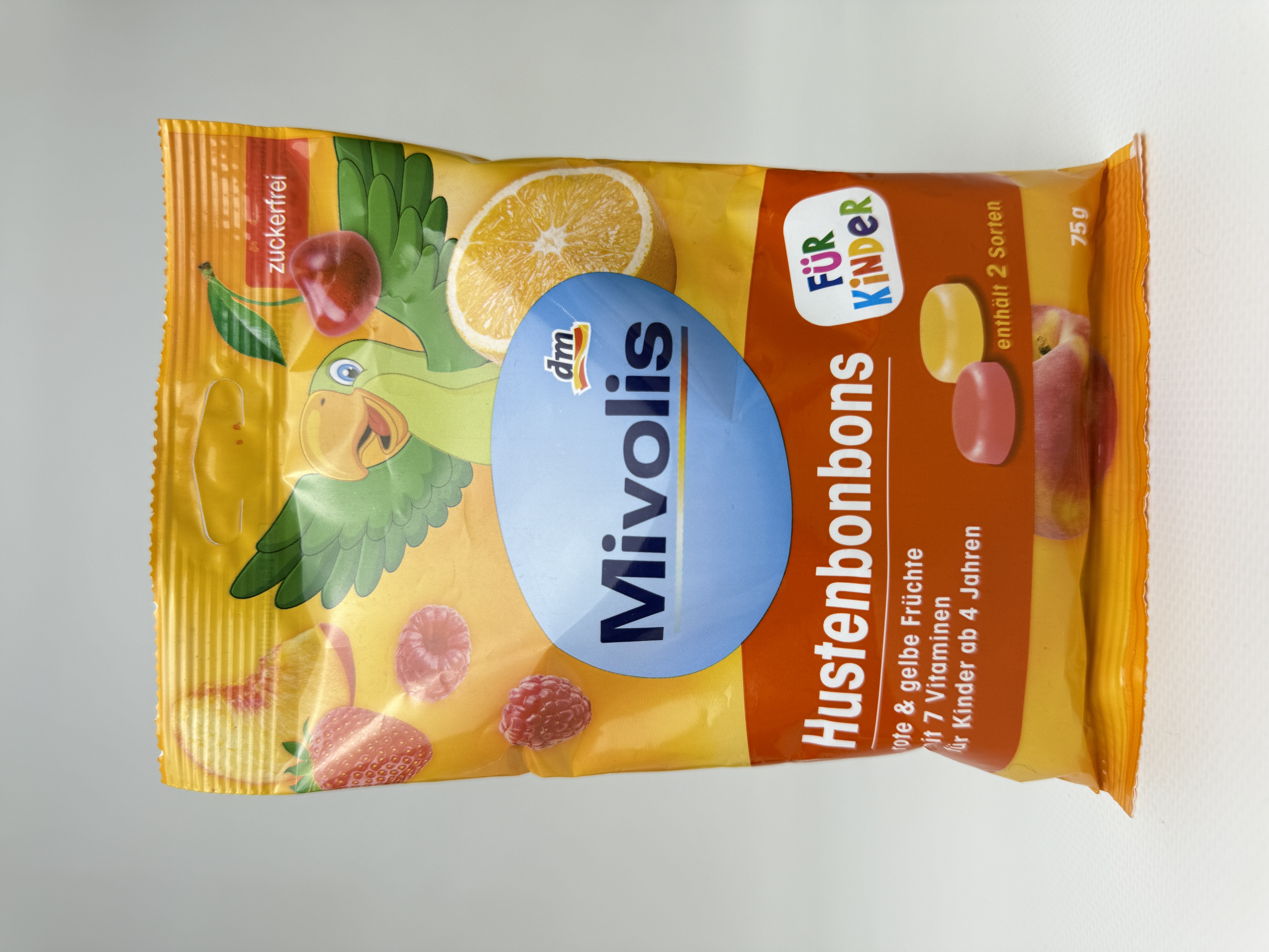 Mivolis - Льодяники фруктові для Дітей Halsbonbons Rote und Gelbe Fruchte fur Kinder 75g