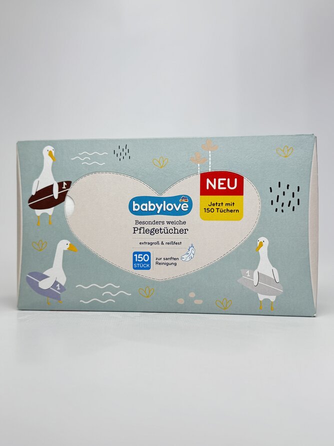 babylove Дитячі серветки сухі 3-шарові Babypflegetucher trocken 150St