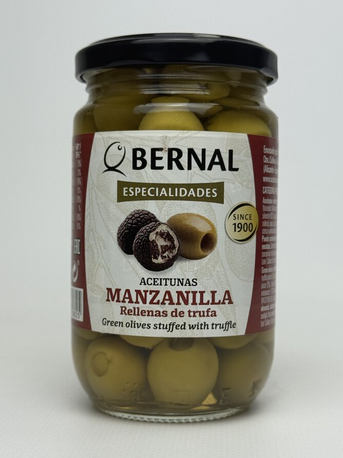 Оливки Bernal фаршировані пастою з трюфеля 300 г.(суха вага 180 г)