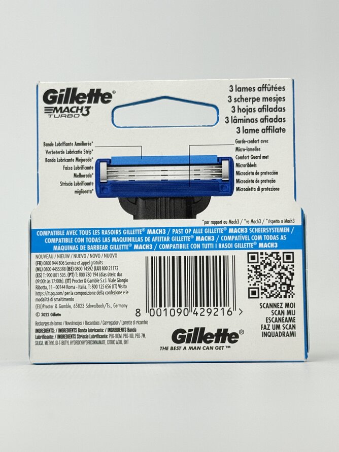Gillette Змінні касети для гоління Mach-3 turbo 3 леза (4шт)