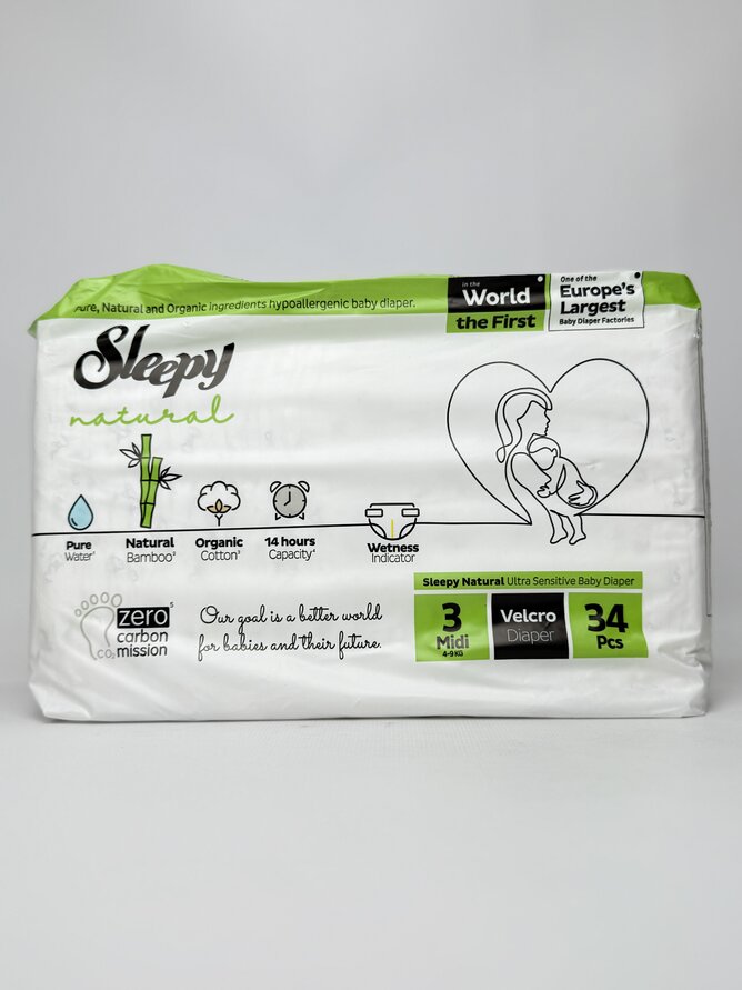Sleepy Підгузки дитячі Natural Midi-3 (4-9кг). 34шт.