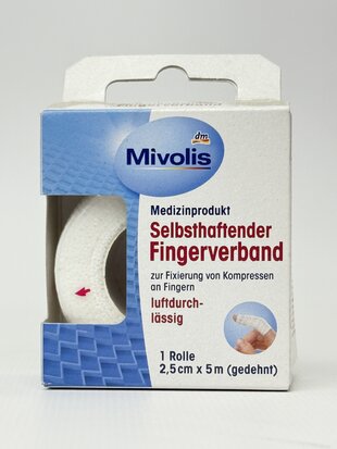 Пластир Mivolis Selbsthaftender Fingerverband. 2.5 cm x 5 m 1 Rolle