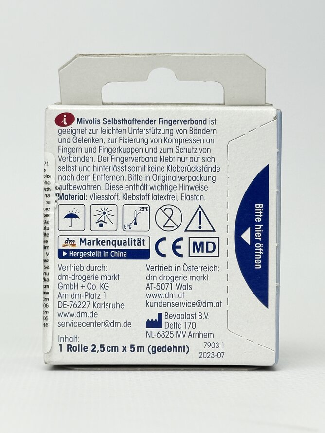 Пластир Mivolis Selbsthaftender Fingerverband. 2.5 cm x 5 m 1 Rolle