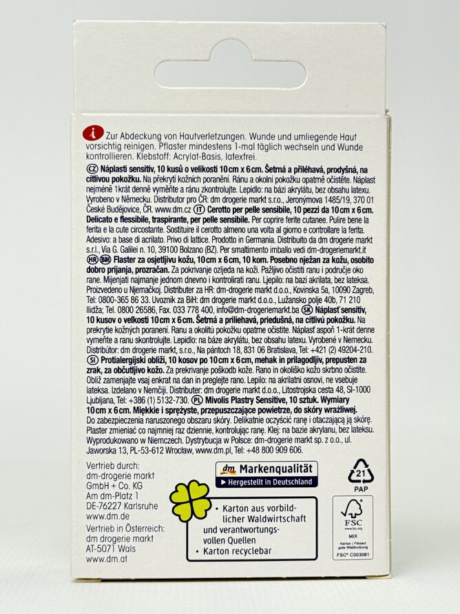 Пластир Mivolis Pflaster Sensitiv 10 cm x 6 cm. 1 m