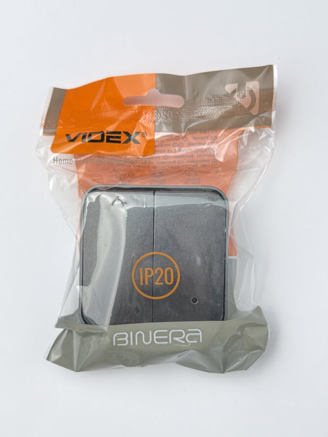 Вимикач зовнішній двоклавішний чорний графіт VIDEX BINERA IP20 VF-BNS12-BG