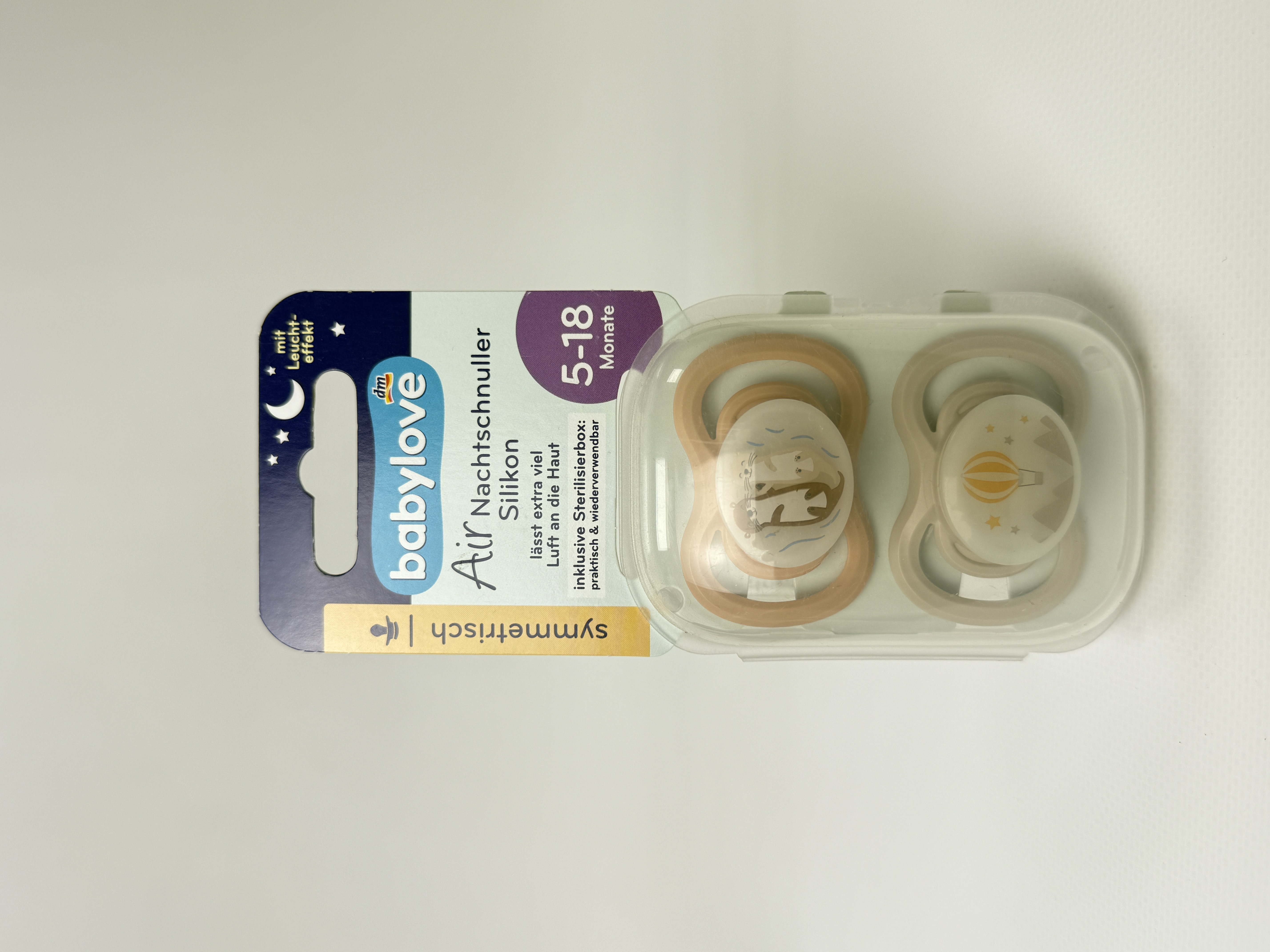 babylove Нічна симетрична силіконова пустушка Air - розм. 2. 5 - 18 м. 2 шт