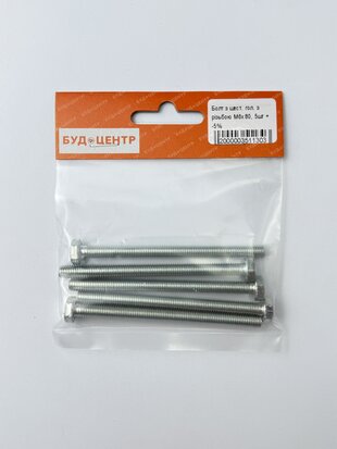 Болт з шест. гол. з різьбою М6х80. 5шт +-5%