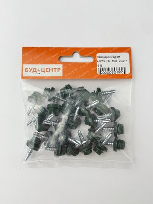 Самонаріз з буром 4.8*19 RAL 6005. 25шт +-5%