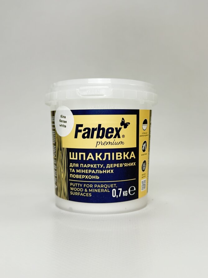 Шпаклівка для паркету. дер. та мінер. поверхням. біла ТМ "Farbex" - 0.7