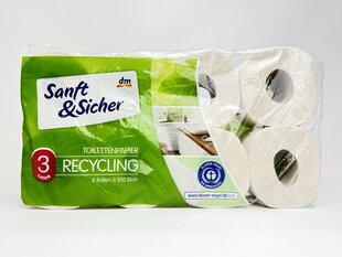 Туалетний папір dm Sanft&Sicher RECYCLING 3 lagen 8 шт.