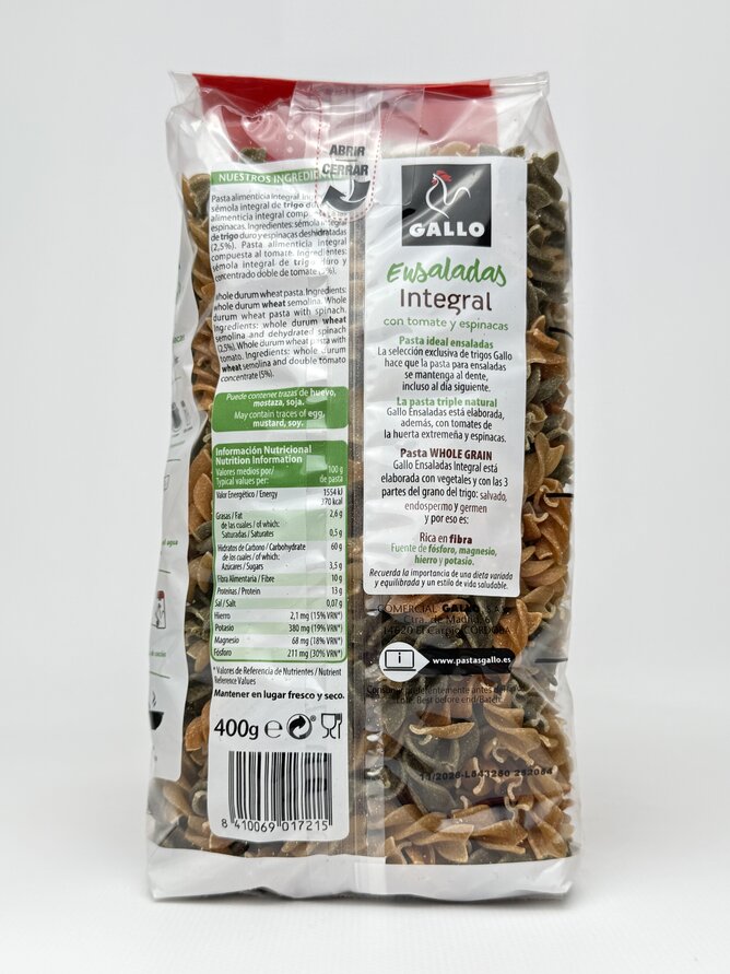 Макаронні вироби Gallo Ensaladas Helices Integral з томатами і шпинатом 400 г