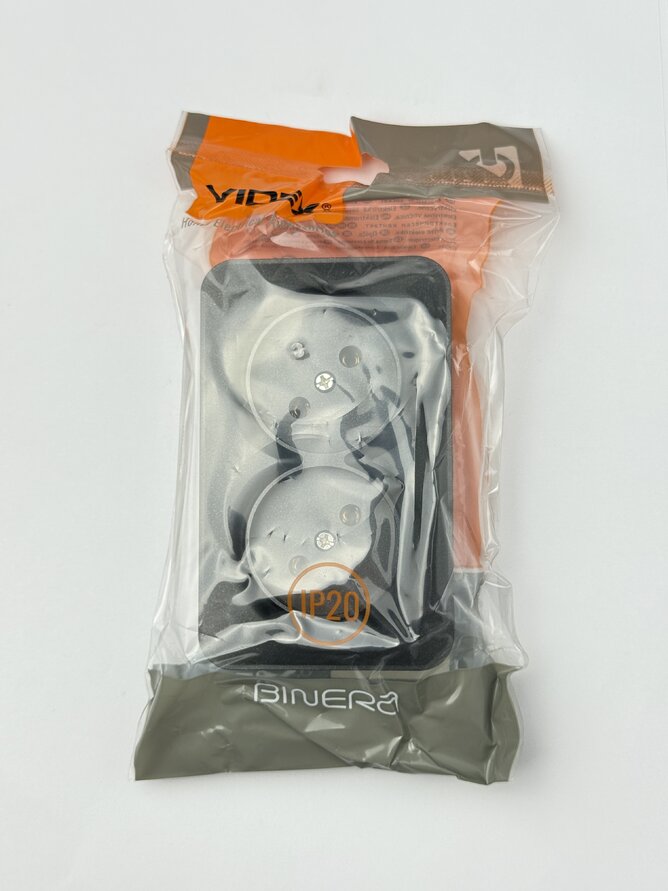 Розетка зовнішня подвійна чорний графіт VIDEX BINERA IP20 VF-BNS22-BG (10шт/ящ)