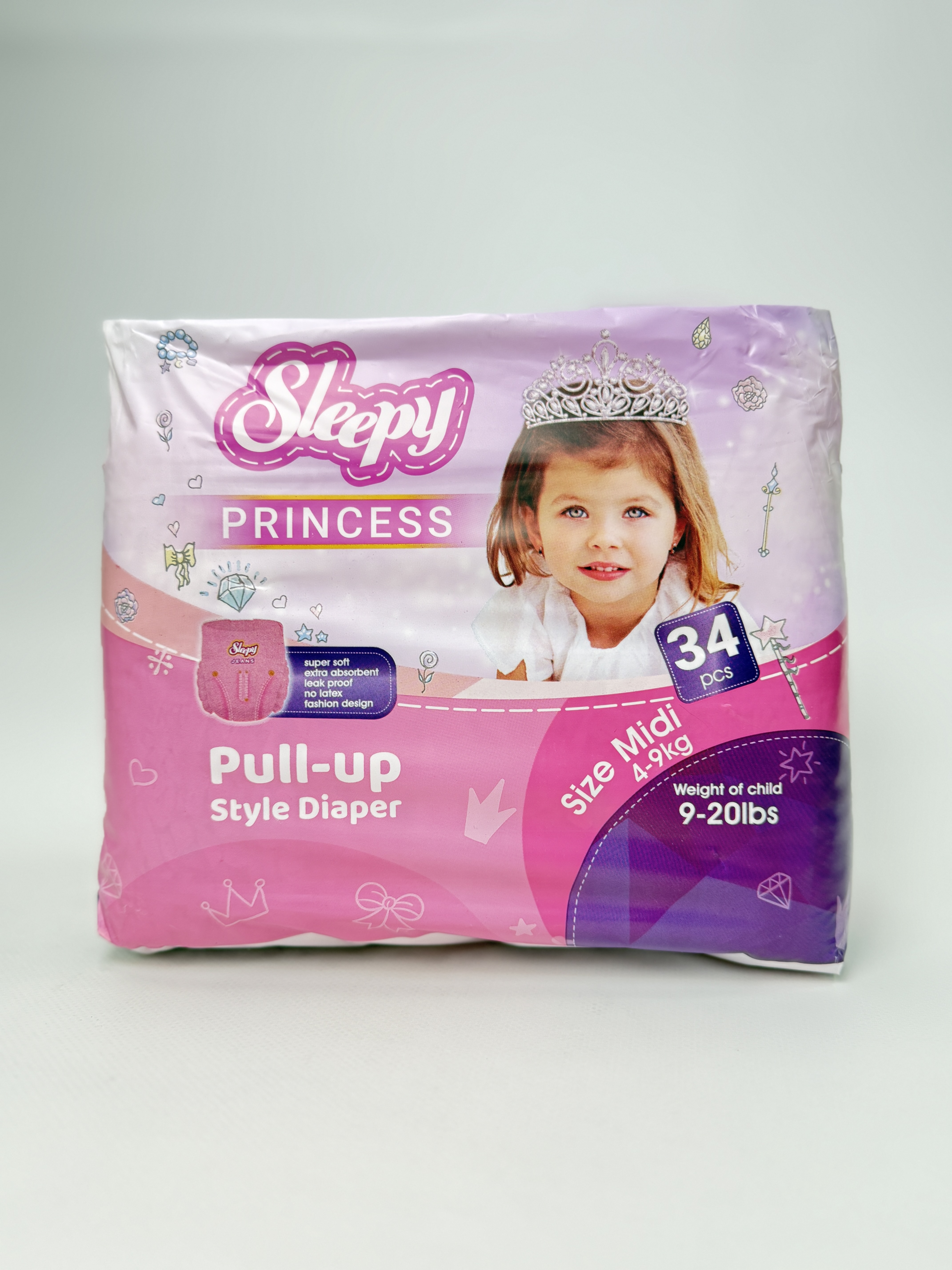 Sleepy Підгузки дитячі Princes Training Midi-3 (4-9кг). 34шт.