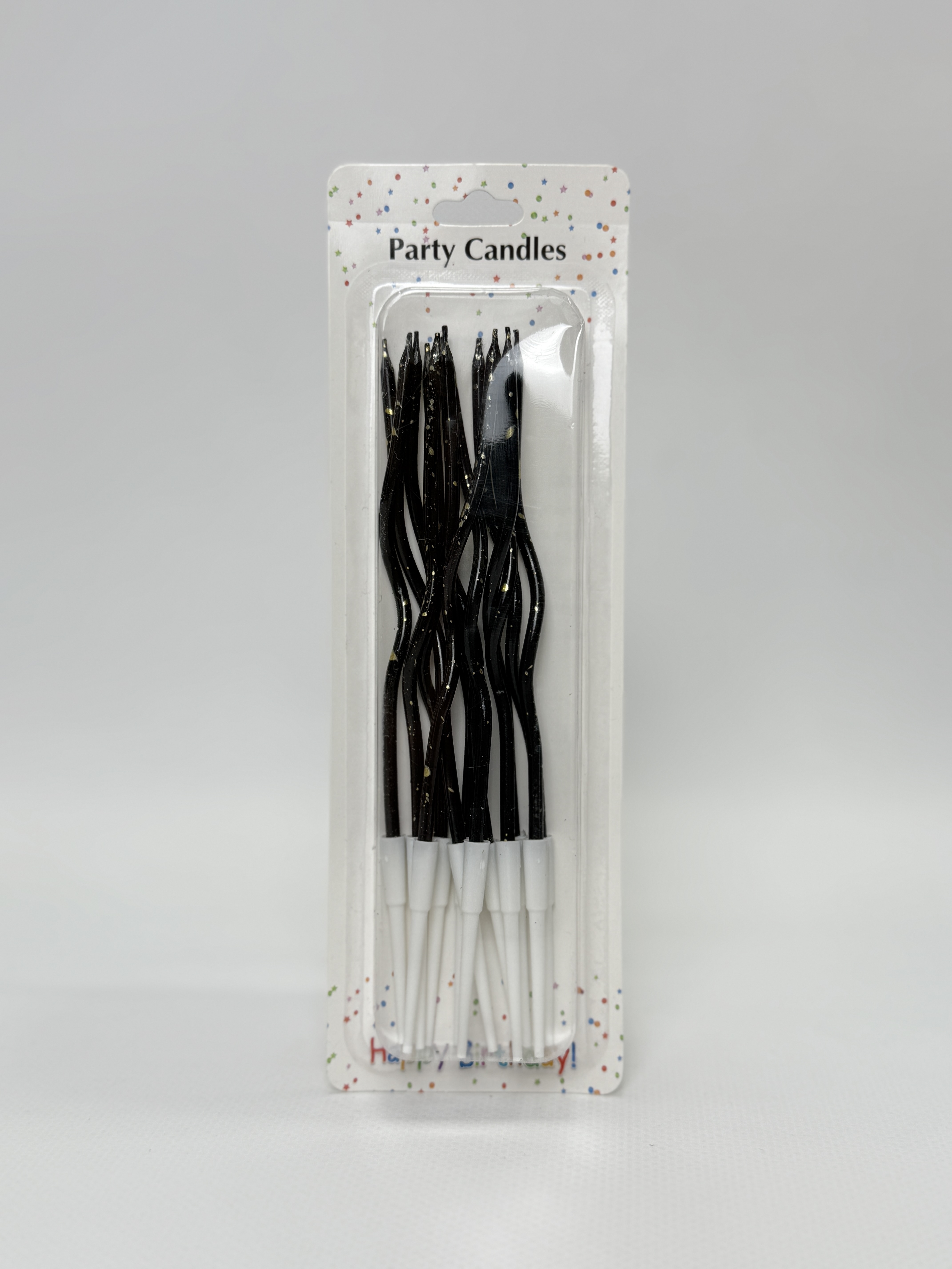 Свічки для торта "Хвилька" чорні з золотими крапельками 12 шт