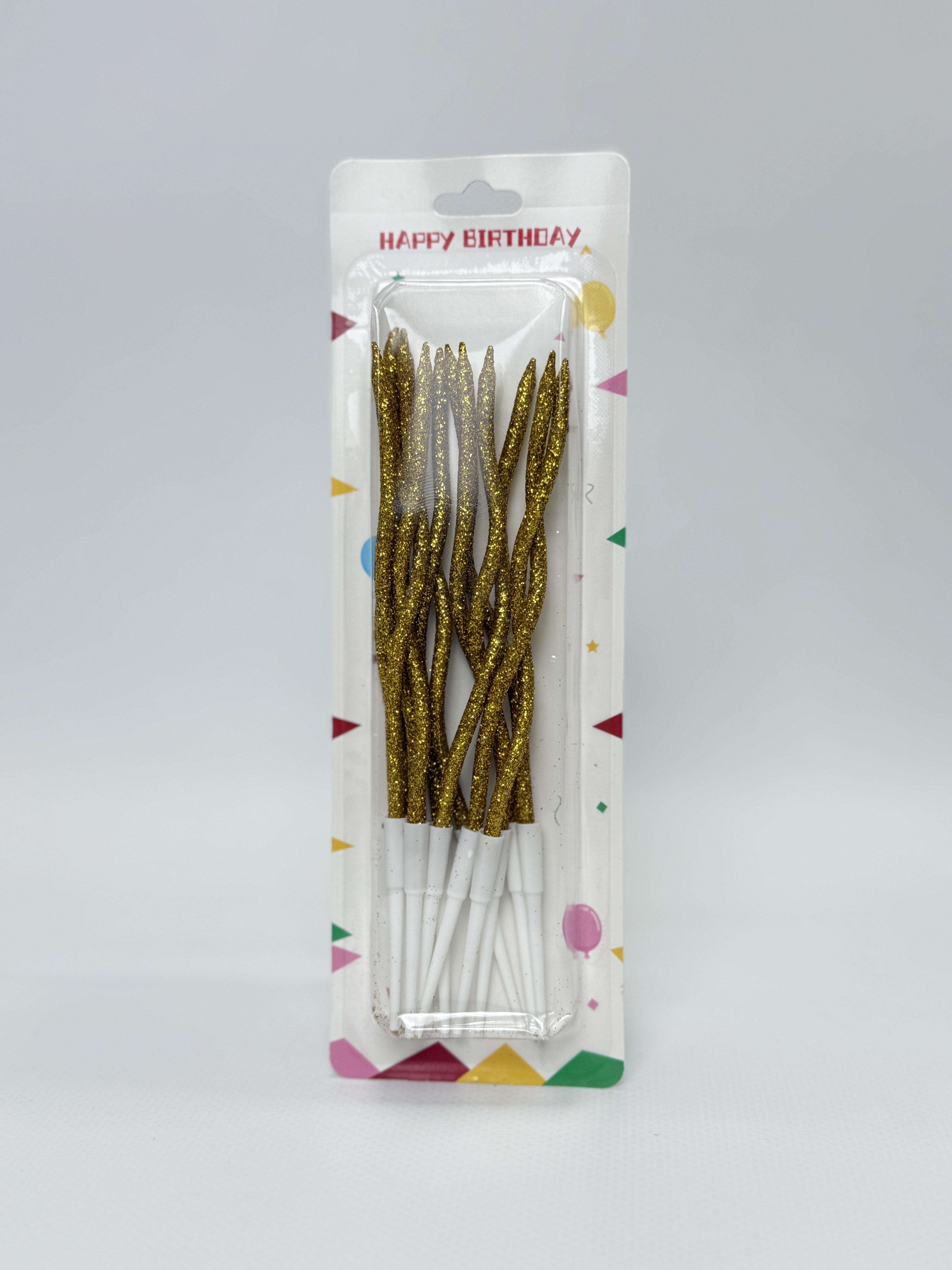 Свічки для торта "Коктейльні" золото глітер 15 см 12 шт/уп