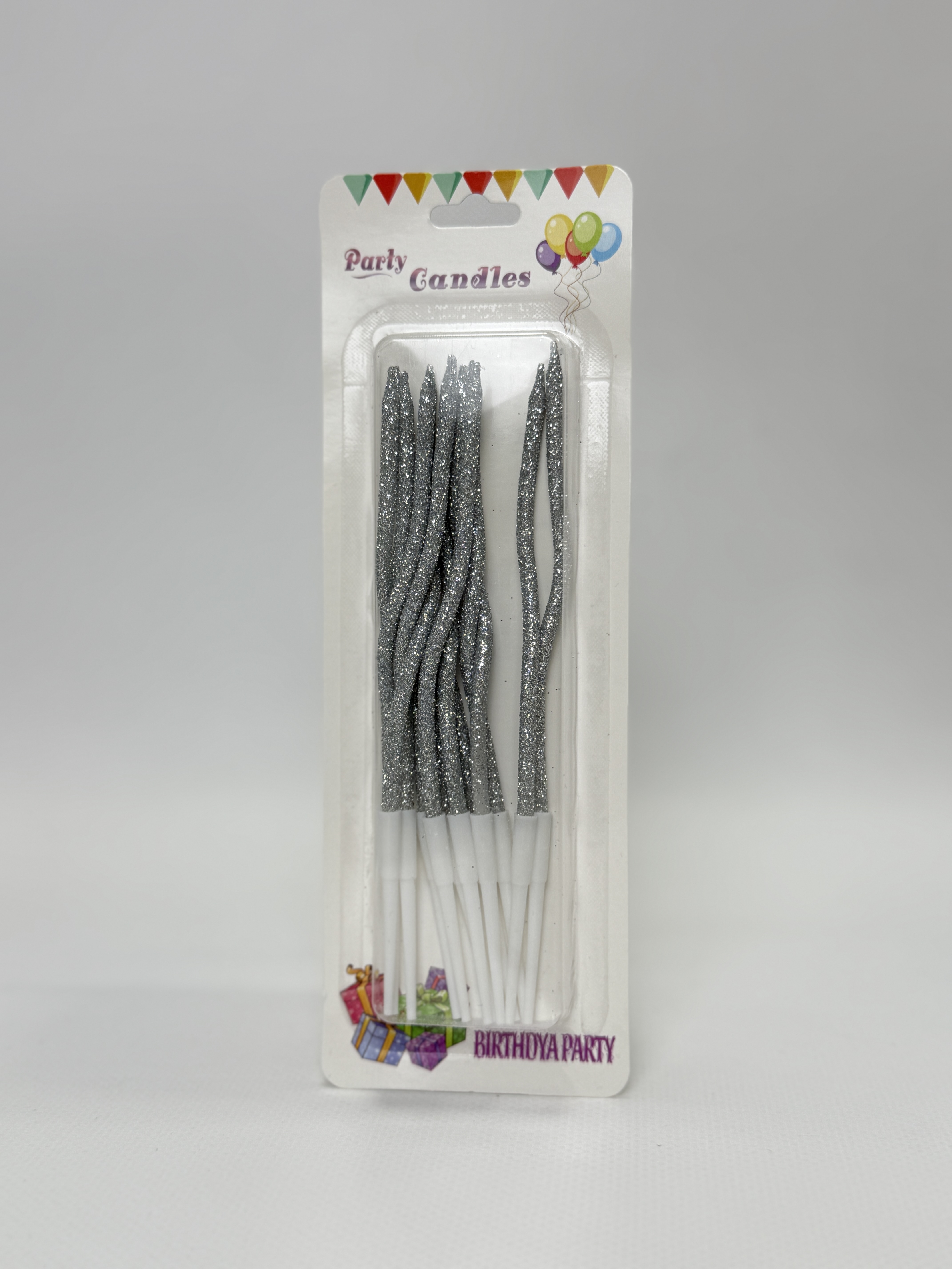 Свічки для торта "Коктейльні" срібло глітер 15 см 12 шт/уп