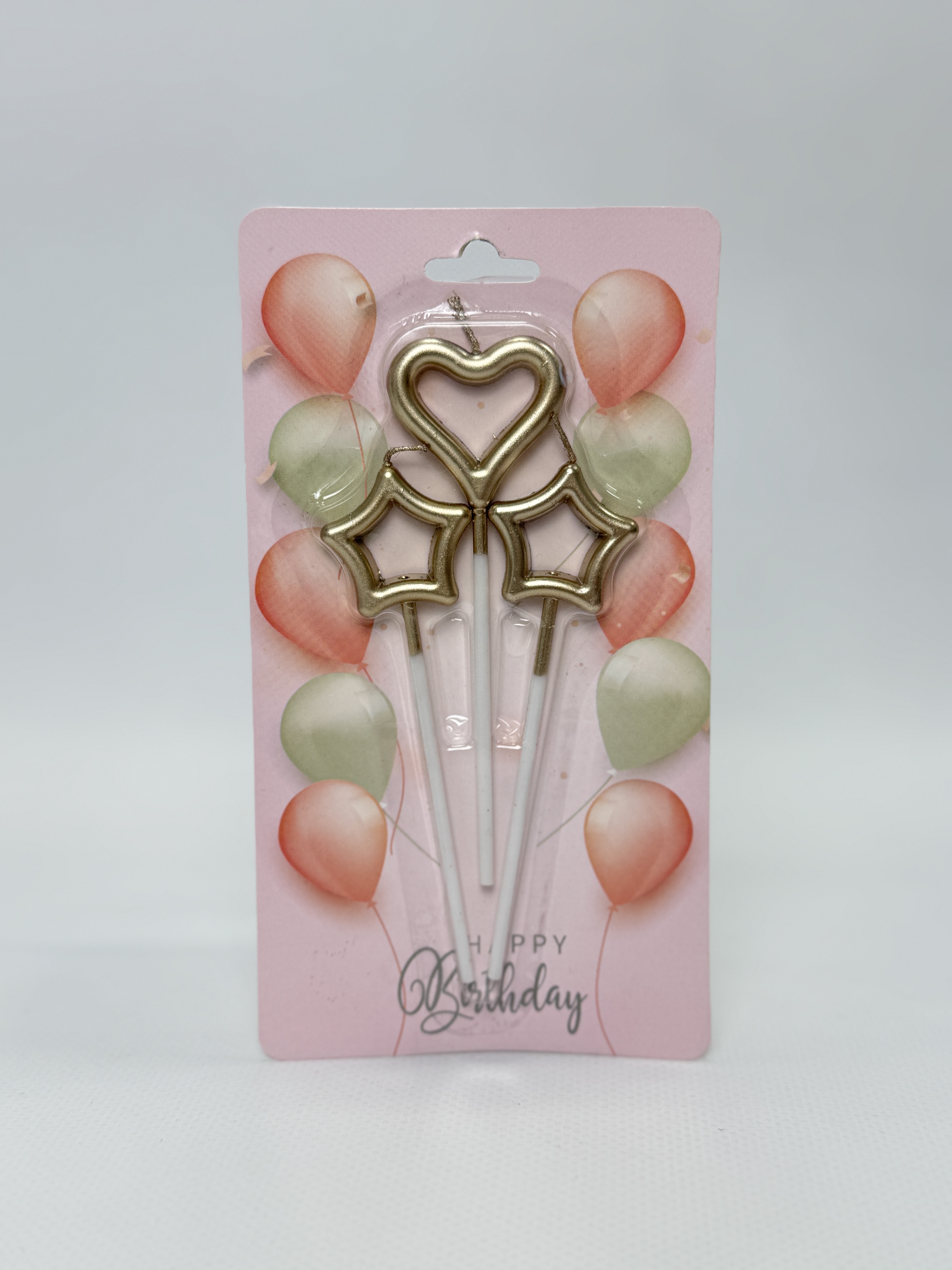 Свічки для торта "Зірки і серце" золото 3 шт/уп.