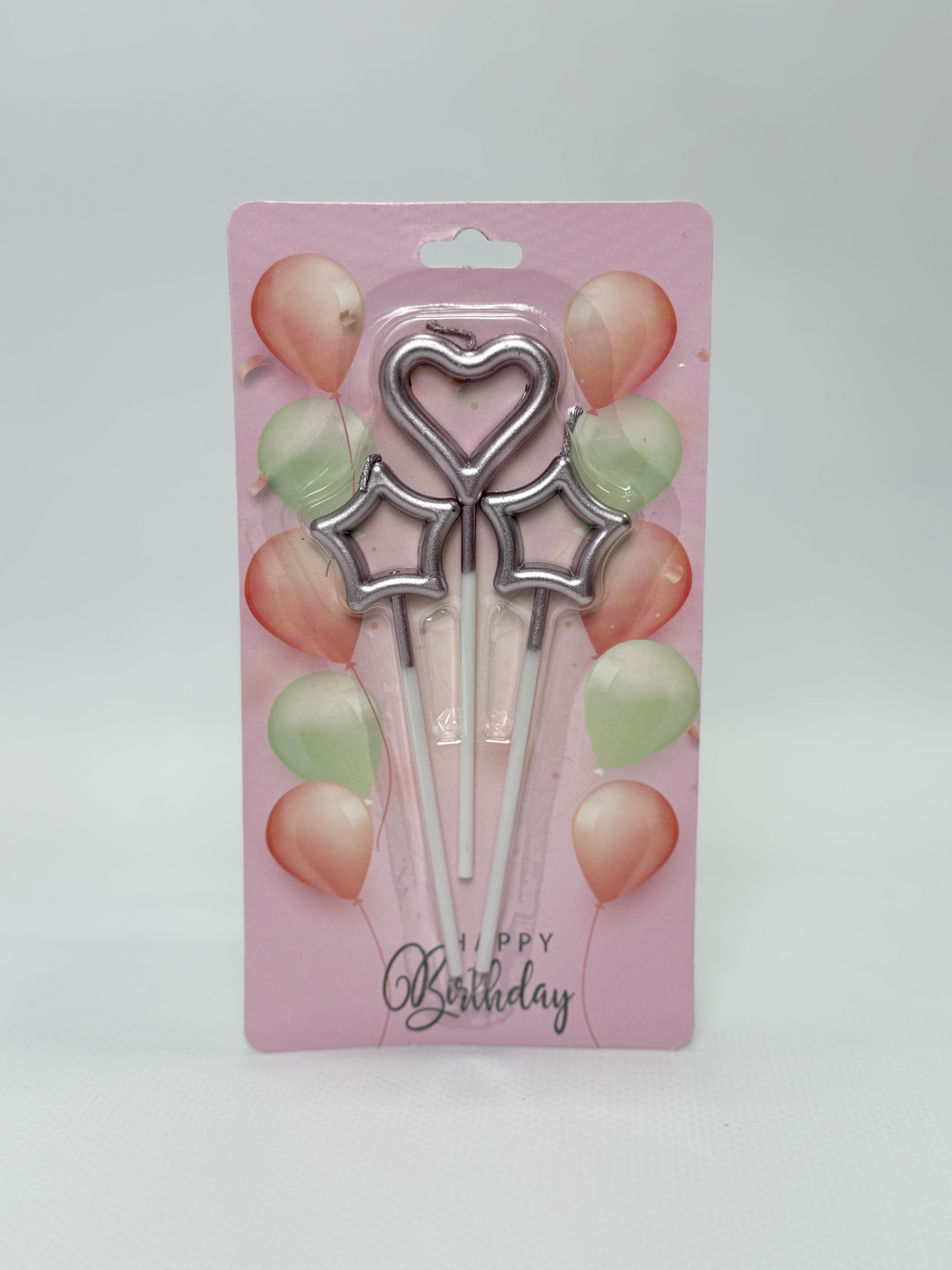 Свічки для торта "Зірки і серце" рожеві 3 шт/уп