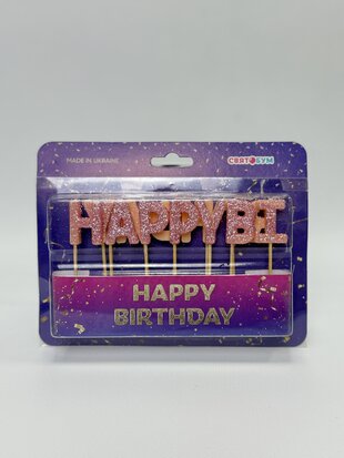 Свічки-букви "Happy Birthday" рожевий блиск