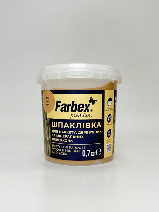 Шпаклівка для паркету. дер. та мінер. поверхням. дуб ТМ "Farbex" - 0.7 кг