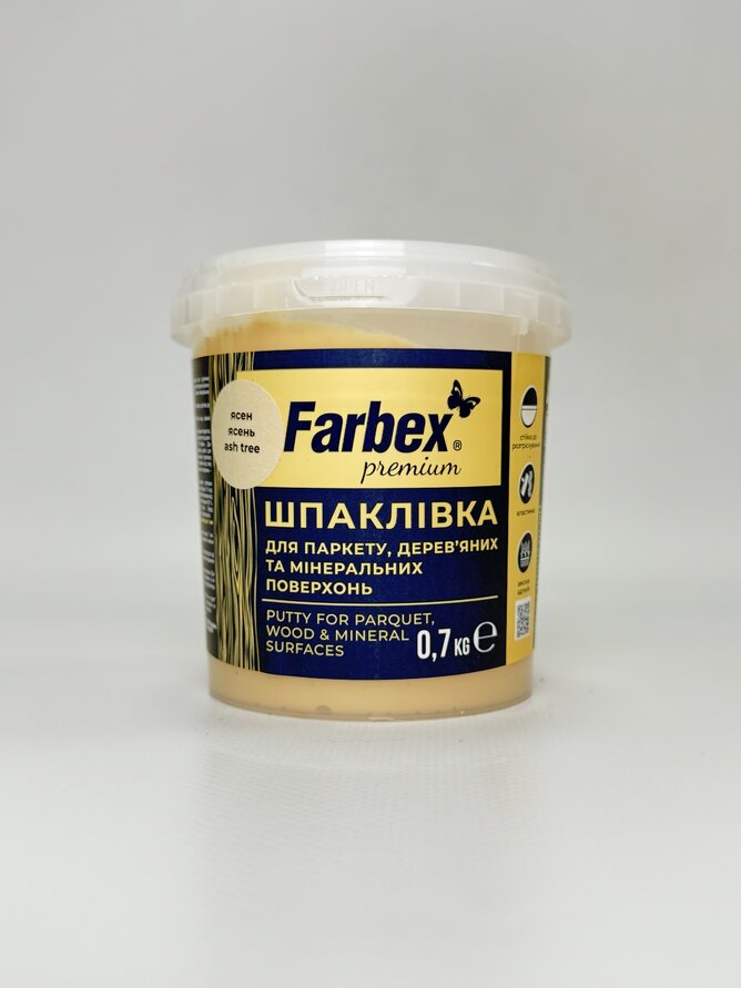 Шпаклівка для паркету. дер. та мінер. поверхням. ясен ТМ "Farbex" - 0.7 кг