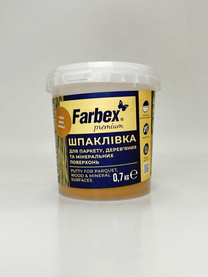 Шпаклівка для паркету. дерев’яних та мінеральних поверхонь. горіх ТМ "Farbex" - 0.7 кг