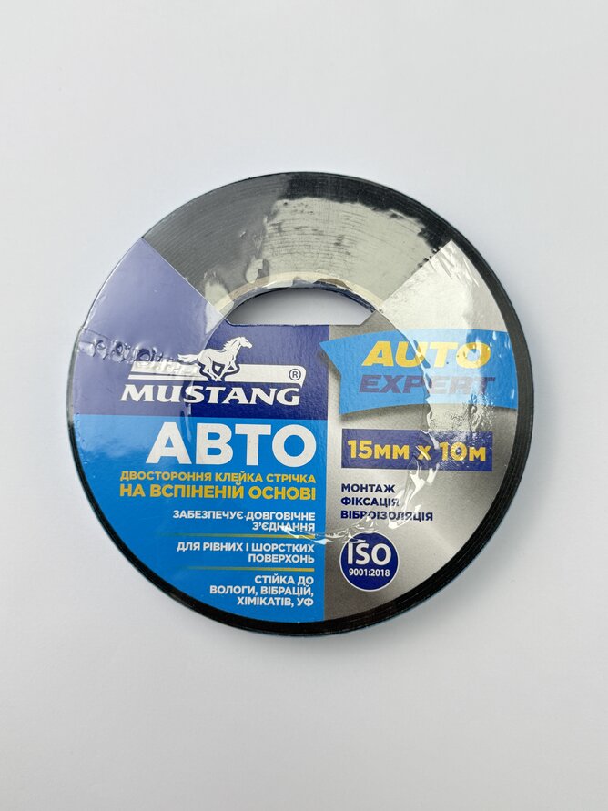 Стрічка клейка двостор. на вспіненій осн. AUTO MUSTANG 15мм*10м