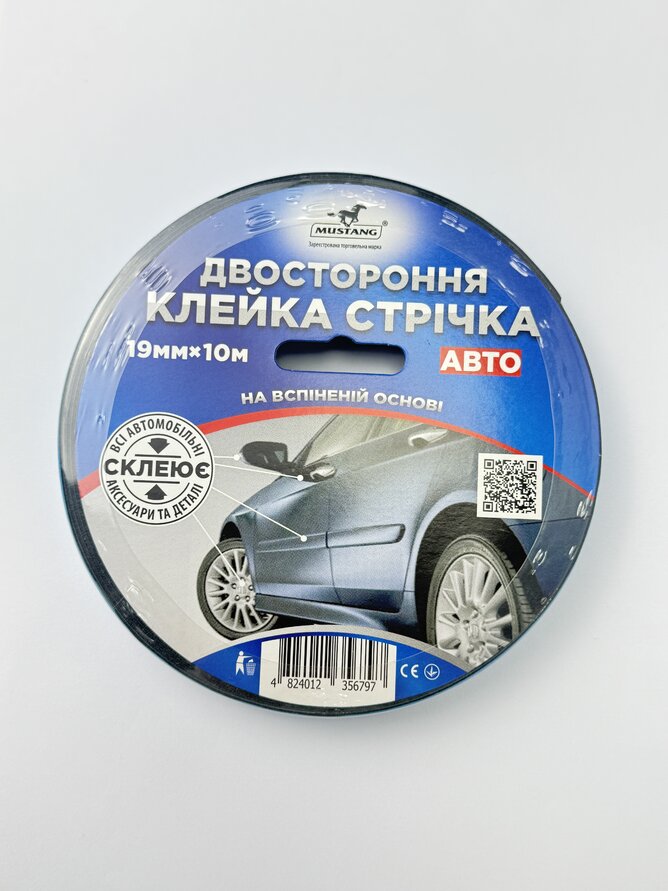 Стрічка клейка двостор. на вспіненій осн. AUTO MUSTANG 19мм*10м
