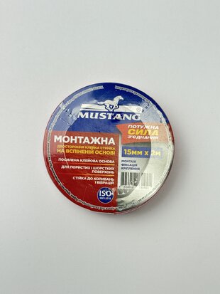 Стрічка клейка двостор. на вспіненій осн. МОНТАЖНА MUSTANG 15мм*2м